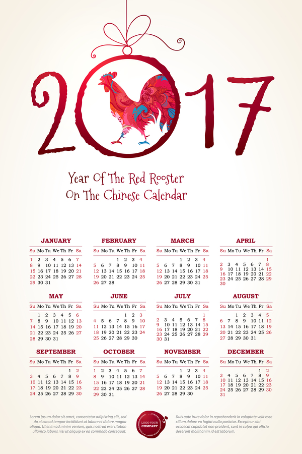 rooster red chinese calendar 2017 
