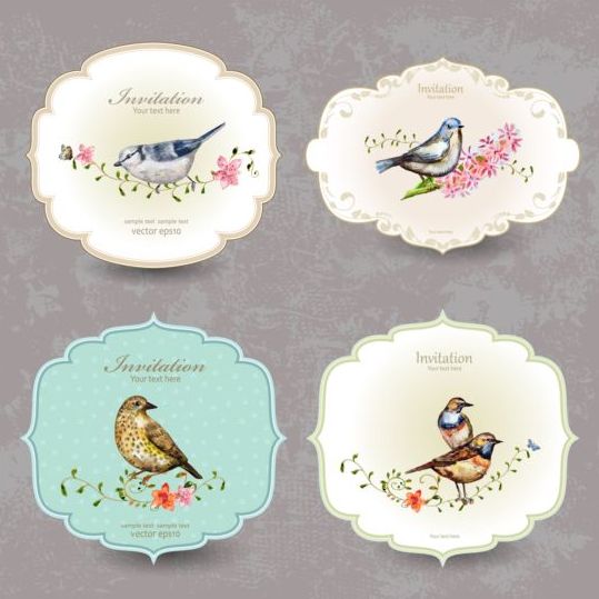 vintage invitation cards birds 