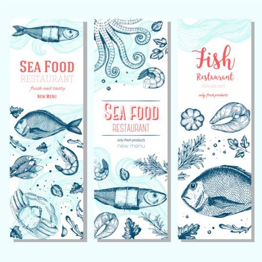sea hand food drawn banners 