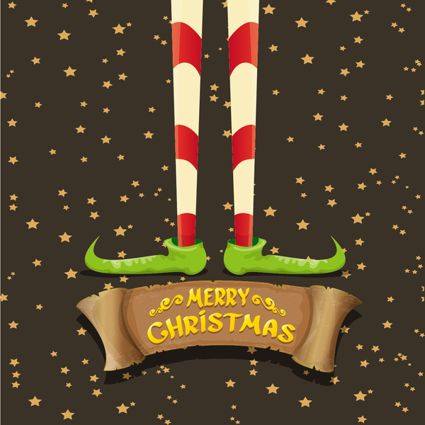 Retro font legs elfs christmas cartoon banner 
