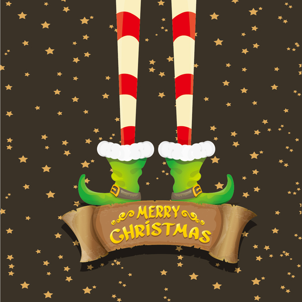Retro font legs elfs christmas cartoon banner 