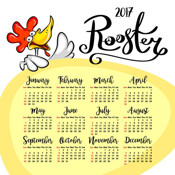 rooster funny calendar 2017 