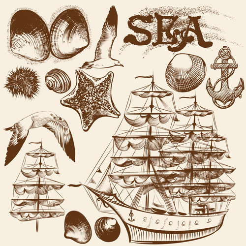 ships sea hand drawn boads 