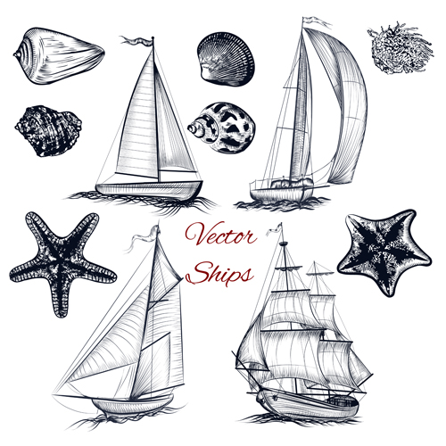 ships sea hand drawn boads 
