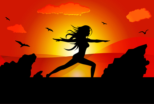 yoga sunset silhouetter pose background 