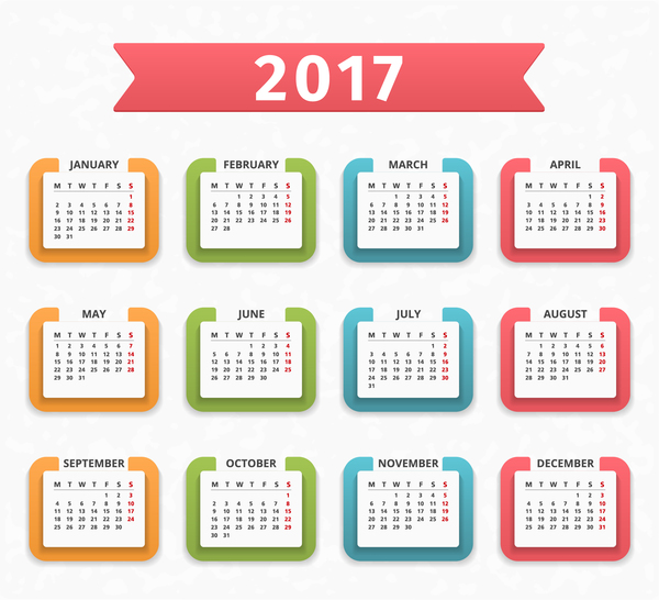 paper colored calendar 2017 