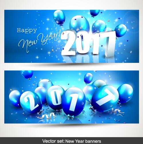 new year blue banner balloons 2017  