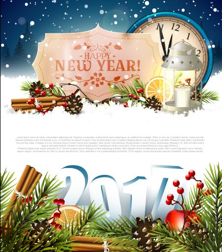 year new label greenting clock card 2017 