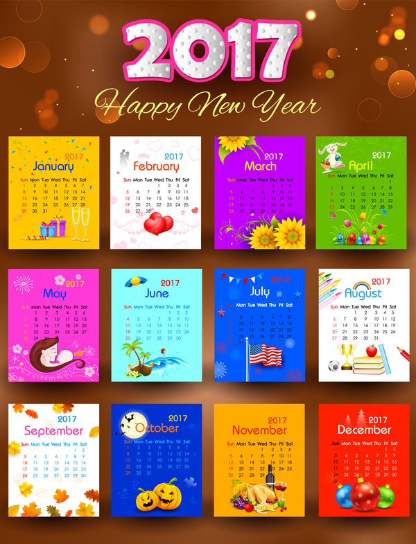 year new colored calendar 2017 