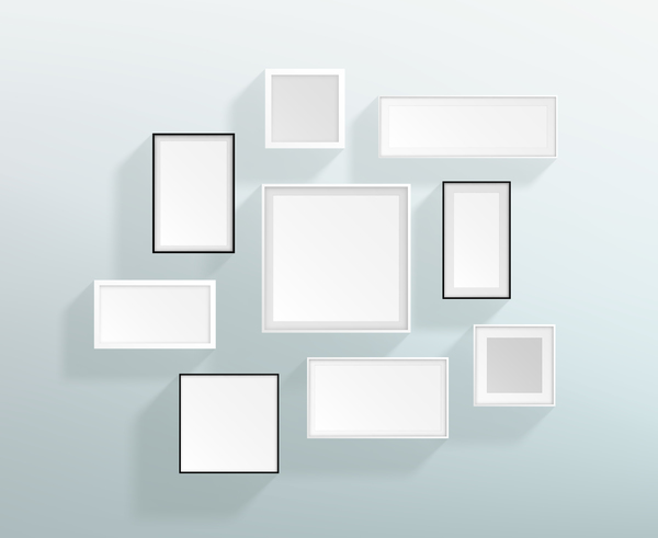 white wall realistic frames blank black 