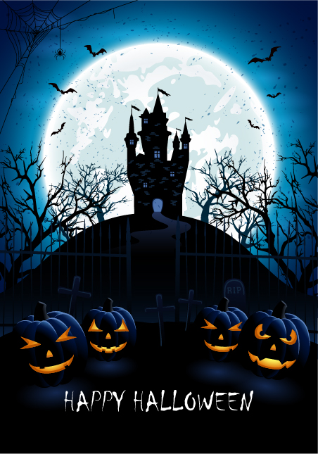 pumpkins halloween castle blue  