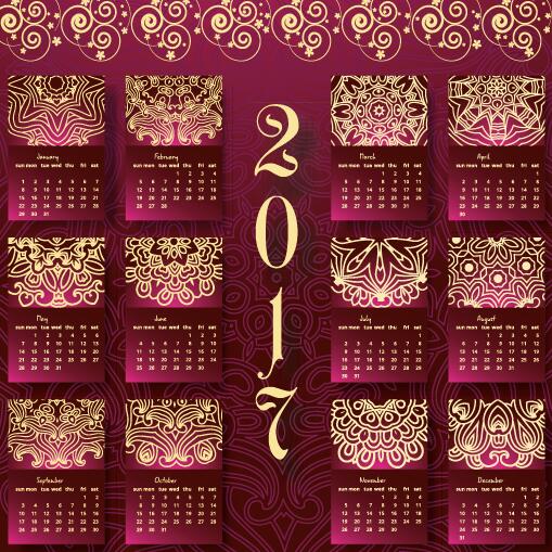 pattern ornate calendar 2017 