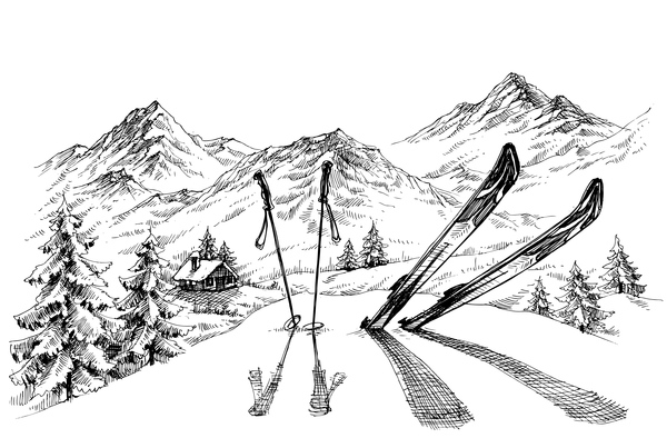 ski sketch mountains landscape 
