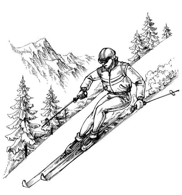 ski sketch mountain landscape 
