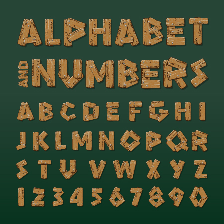 wood vintage numbers alphabet 