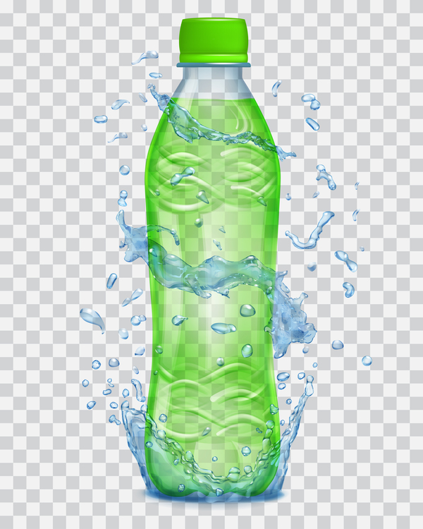 water splashes green bottles 