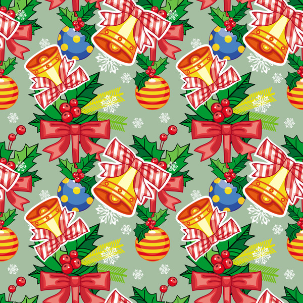 seamless pattern holly christmas bells 