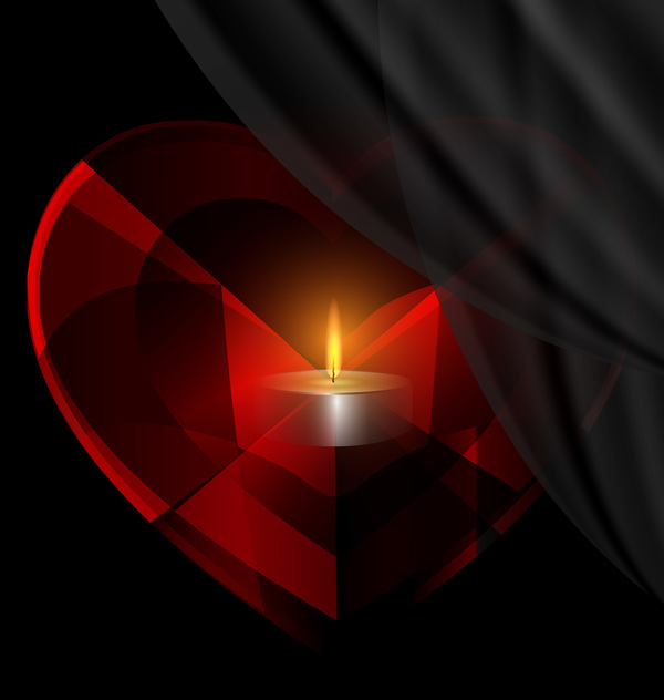 white red heart curtain candles 