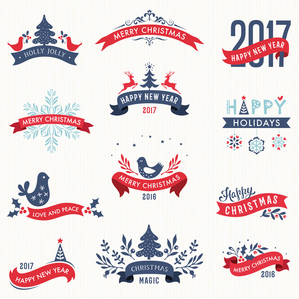 year new merry labels christmas banners 