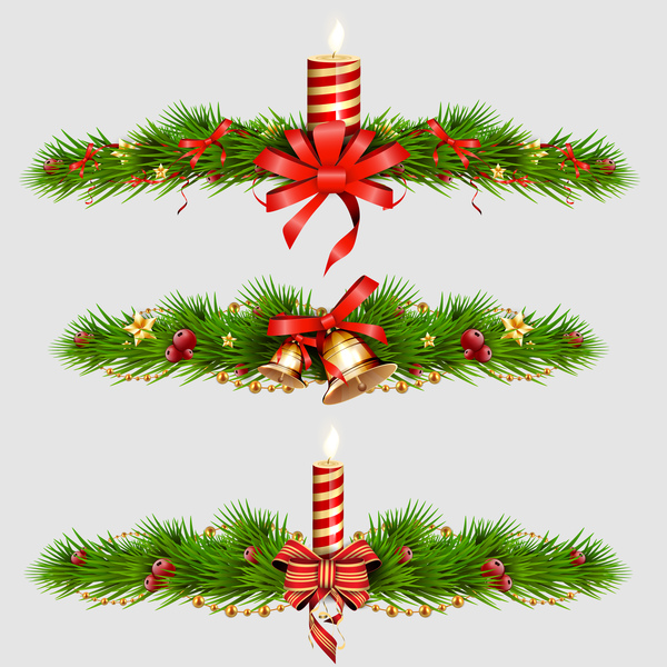 pine decorative christmas candle branch borders 
