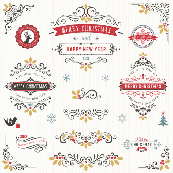 Retro font ornate merry collection christmas 
