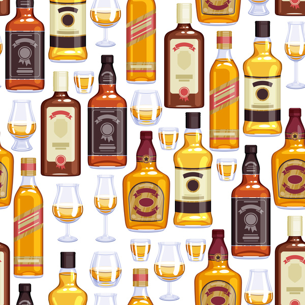 whisky seamless pattern cup bottles 