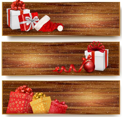 wooden gift christmas box banners 