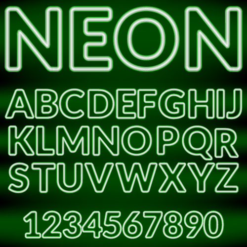shiny number neon green alphabet 