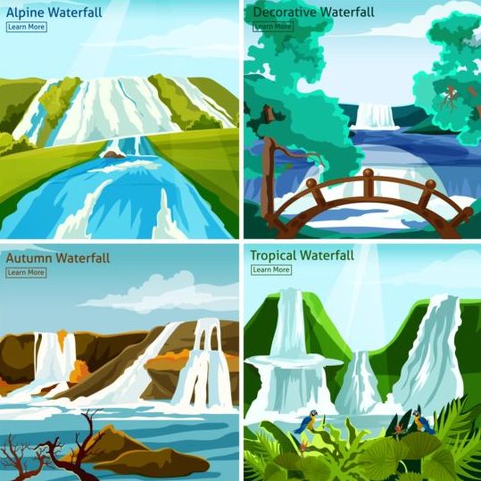 waterfall seasons landscapes four 