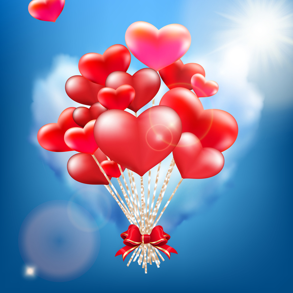 valentine red heart card balloons 