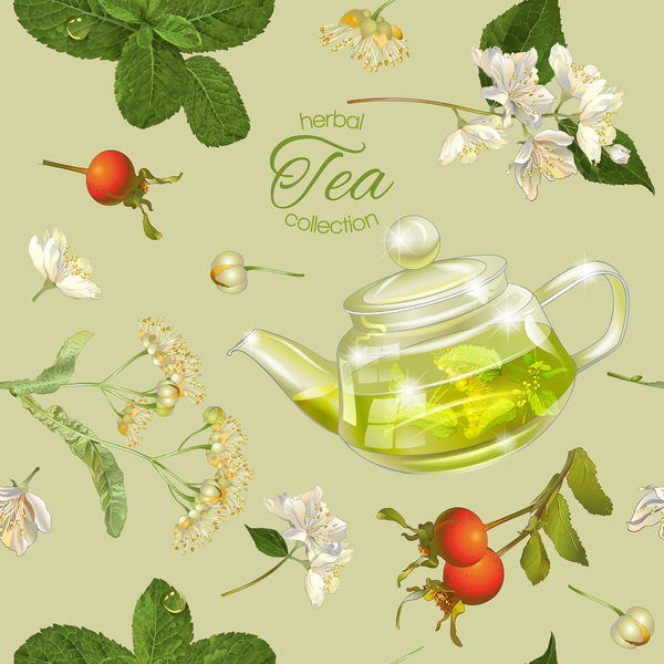 tea seamless pattern herbal 