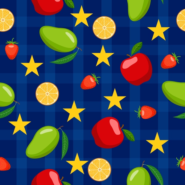 stars seamless pattern fruits 