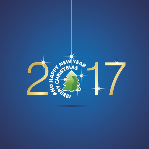 year tree new happy christmas blue ball 2017 