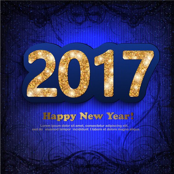 year new golden design blue 2017 