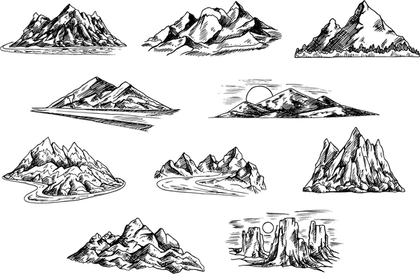 sketch mountains hand drawn 