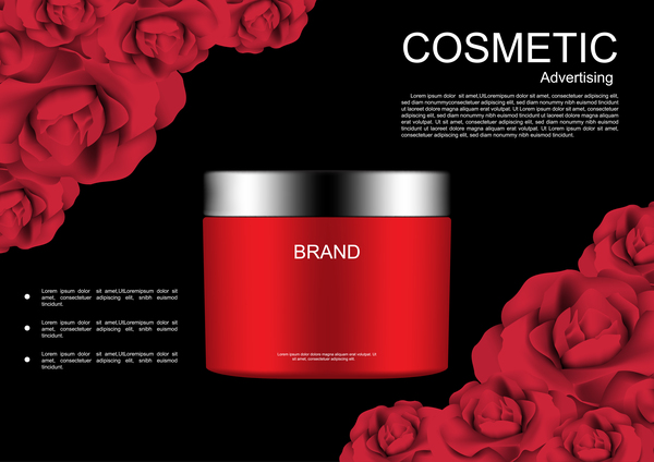 Cosmetic ads poster whitening cream with rose vector 0227 