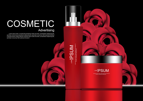Cosmetic ads poster whitening cream with rose vector 0412 