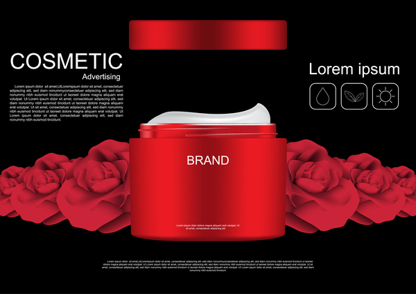 Cosmetic ads poster whitening cream with rose vector 0653 