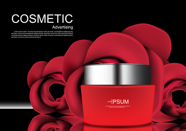 Cosmetic ads poster whitening cream with rose vector 0944 
